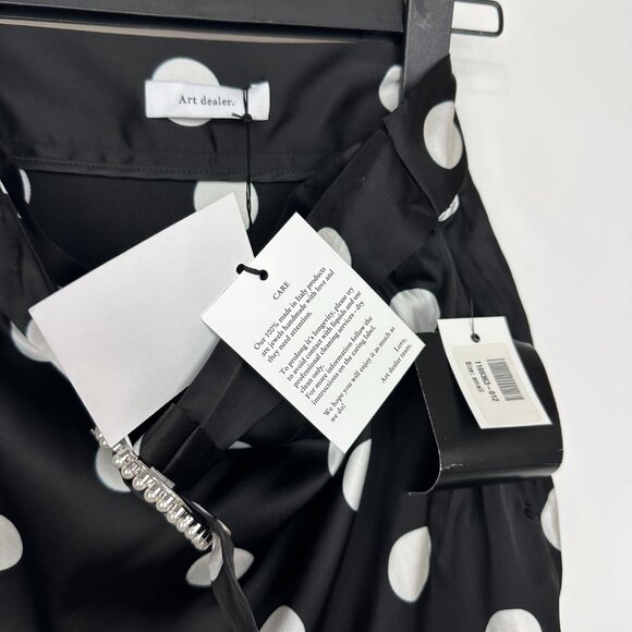 NWT Art Dealer Eva High Rise Polka Dot Satin Belted Midi Skirt Black Small - Picture 8 of 12